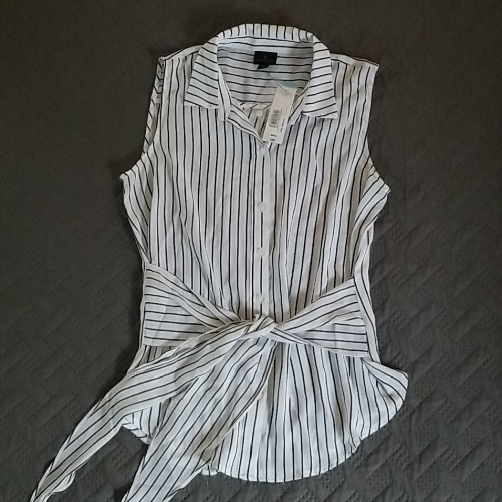 Worthington Black/White Striped Blouse Small NWT